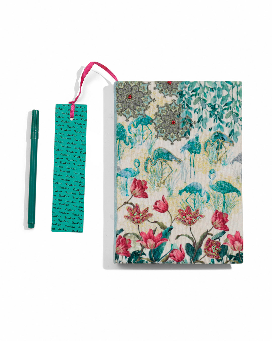 Ethnic Flamingo Fabric Notebook 8 X 6"