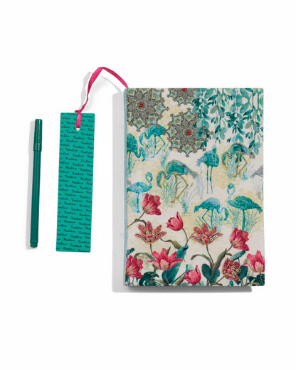 Ethnic Flamingo Fabric Notebook 8 X 6"